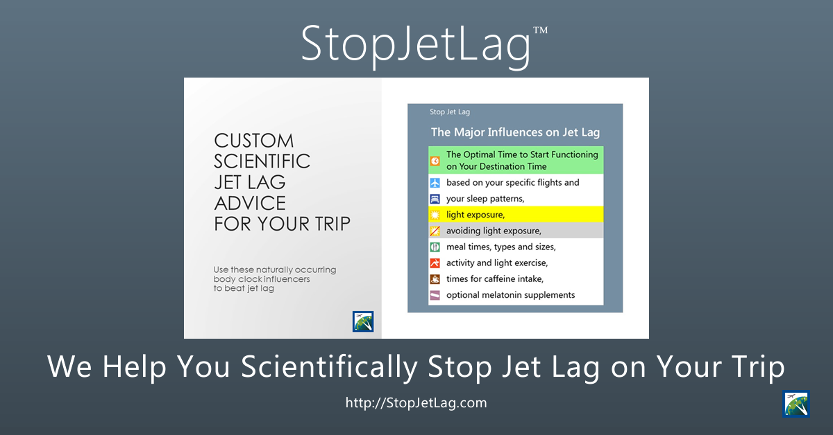 StopJetLag Custom Jet Lag Advice